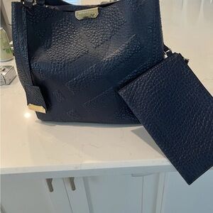 Burberry navy tote and cosmetic bag